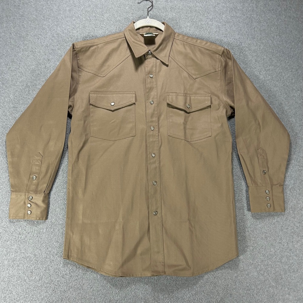 Key Western Shirt Mens Large Tan Twill Cowboy Workwear Vintage